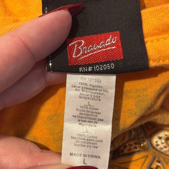 Y2K Harley Davidson Ladies T-Shirt Size L Orange Rhinestone Bikercore Grunge - Picture 8 of 8